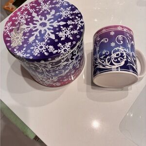 Snowflake Design Mug and Tin Set - Purple and Blue